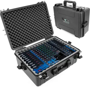 CASEMATIX Mixer Carry Case Compatible with Yamaha MG12XU 12 Channel Mixing Console and More - IPX7 Waterproof Hard Shell Sound Board Carrier with Foam Fits Mixers up to 17" x 12.1" x 5" and Cables
