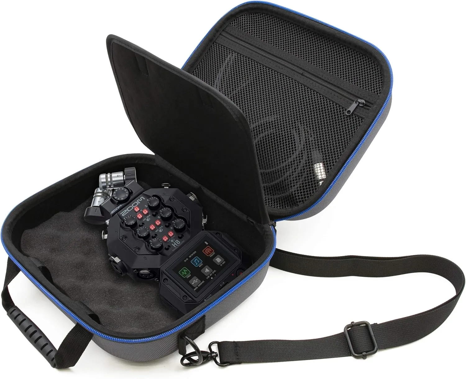 CASEMATIX Travel Case Compatible with Zoom H8 Handy Recorder - Hard Shell Carrier for Audio Recorder and Accessories with Adjustable Shoulder Strap, Padded Divider & Accessory Storage - CASE ONLY