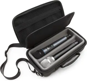 CASEMATIX Wireless Microphone Case Compatible with Two Wireless Mic System Microphones Up To 10.5" by Sennheiser, Shure and More - Sleek Mic Case For Travel with Lid Storage for Singing or Karaoke