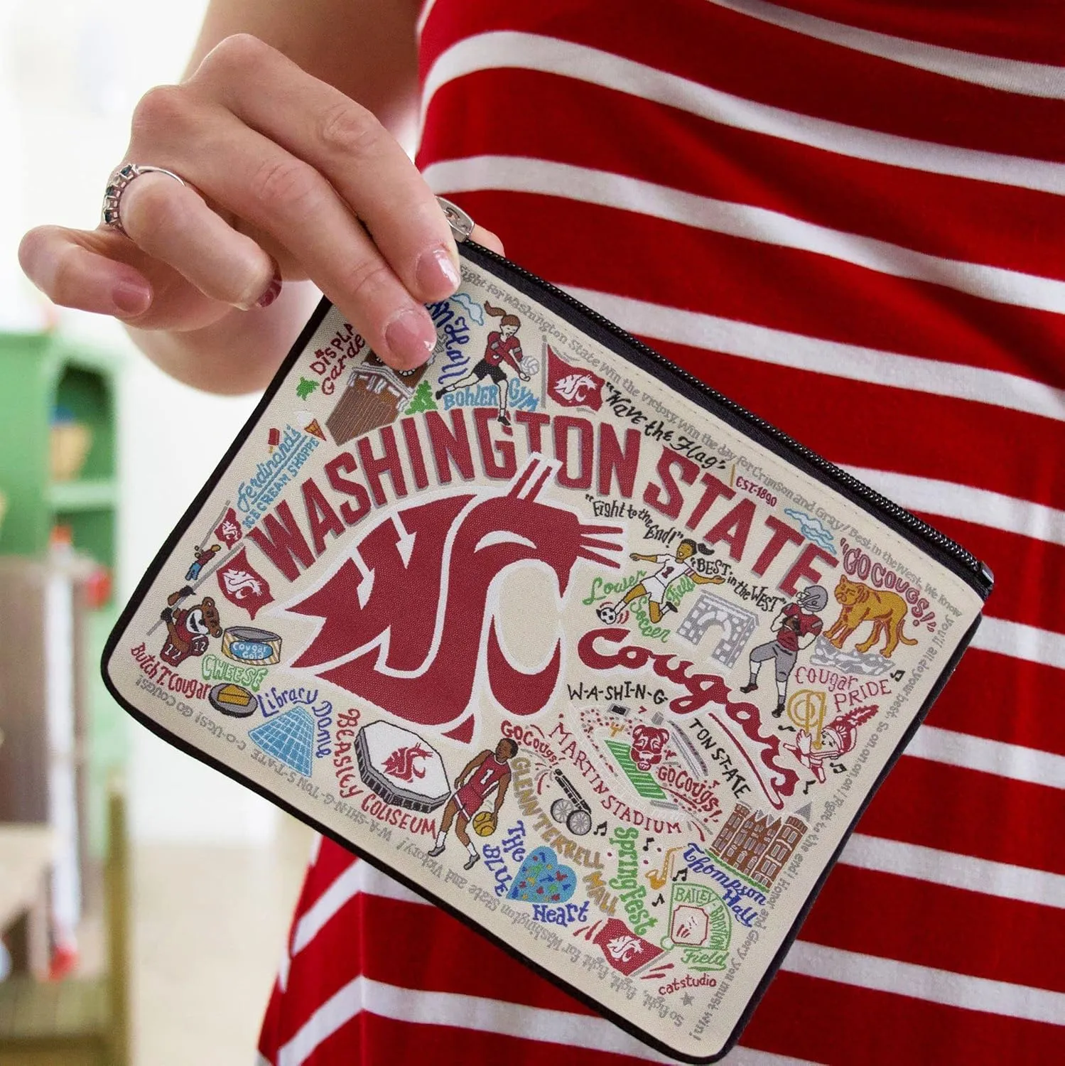 Catstudio Collegiate Zipper Pouch, Washington State University Travel Toiletry Bag, Ideal Gift for Alumni, Makeup Bag, Dog Treat Pouch, or Travel Purse
