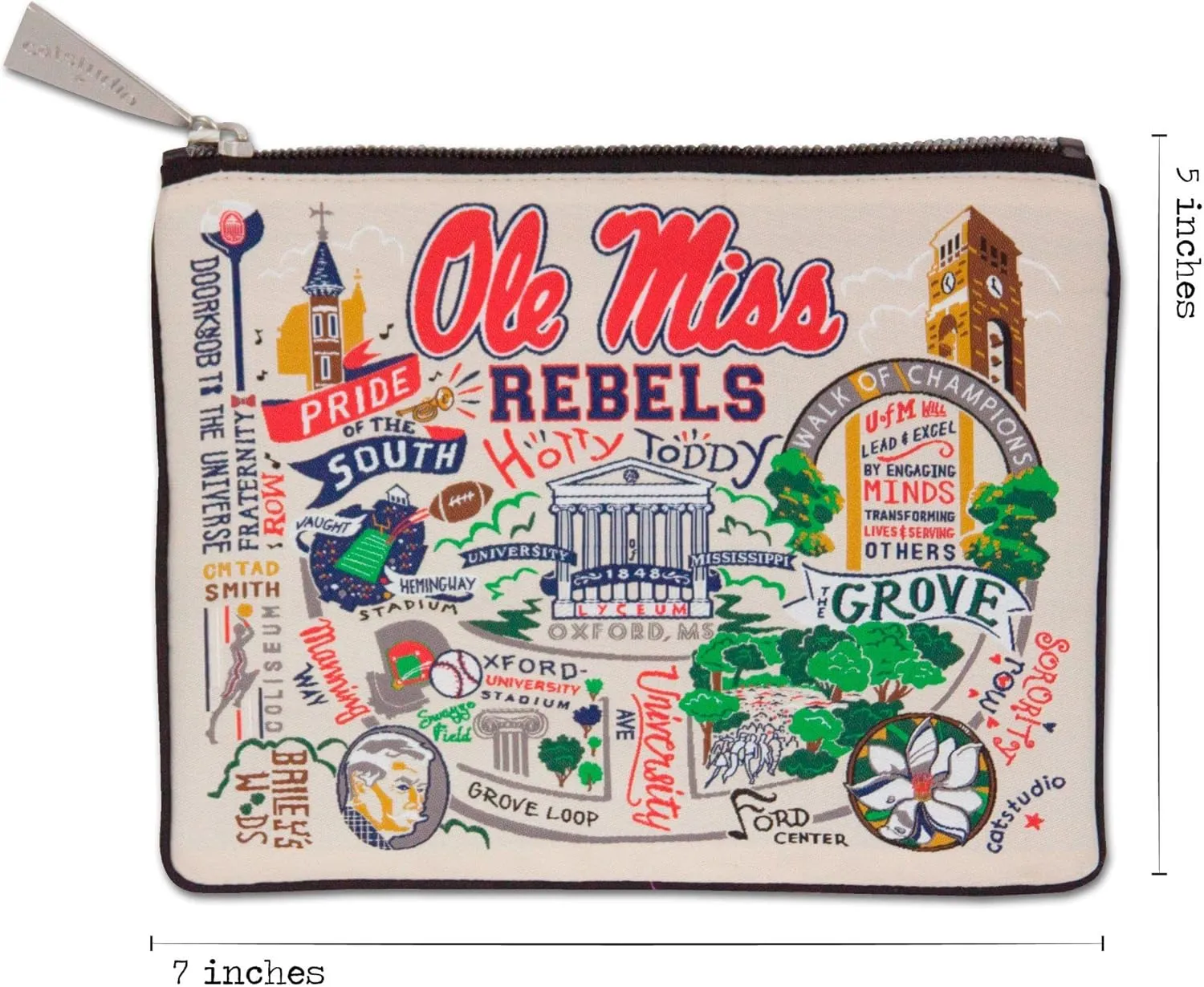 Catstudio Zipper Pouch, University of Mississippi (Ole Miss) Travel Toiletry Bag, 5 x 7, Ideal Makeup Bag, Dog Treat Pouch, or Purse to Organize Supplies for Grads & Alumni