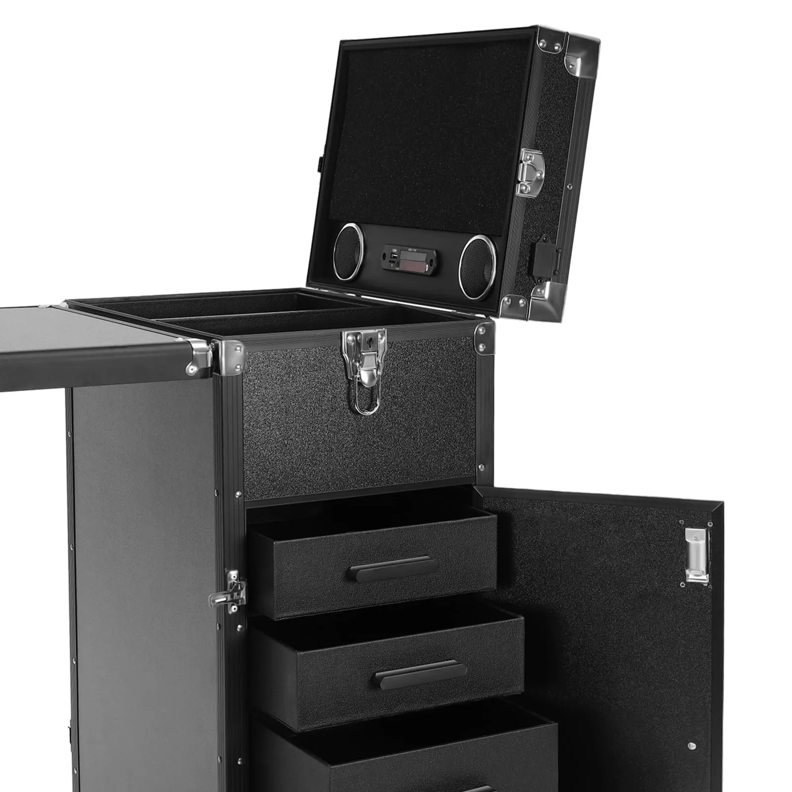 Cbhfmljd Nail Desk Mobile Station Rolling Makeup Train Case, Foldable Nail Table Manicure Table With Speaker Travel Nail Desk Portable Nail Table Travel Cosmetic Trolley Storage Organizer