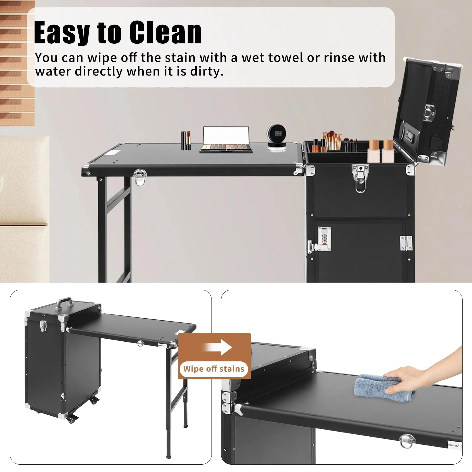 Cbhfmljd Nail Desk Mobile Station Rolling Makeup Train Case, Foldable Nail Table Manicure Table With Speaker Travel Nail Desk Portable Nail Table Travel Cosmetic Trolley Storage Organizer