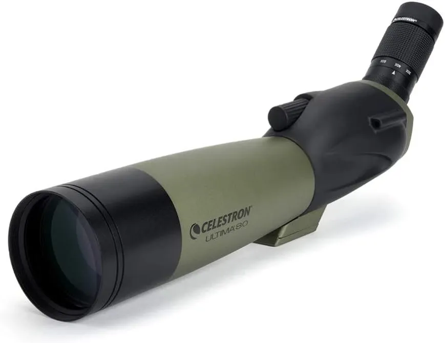 Celestron – Ultima 80 Angled Spotting Scope – 20-60x Zoom Eyepiece – Multi-Coated Optics for Bird Watching, Wildlife, Scenery and Hunting – Includes Soft Carrying Case and Smartphone Adapter