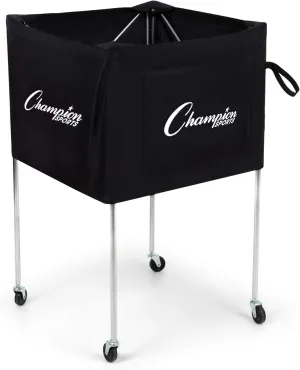 Champion Sports Folding Volleyball Cart with Wheels, Holds up to 30 Balls - Rolling, Portable Ball Carts with Reinforced Canvas, Non-Marring Swivel Casters - Premium Volleyball Storage Equipment , Black