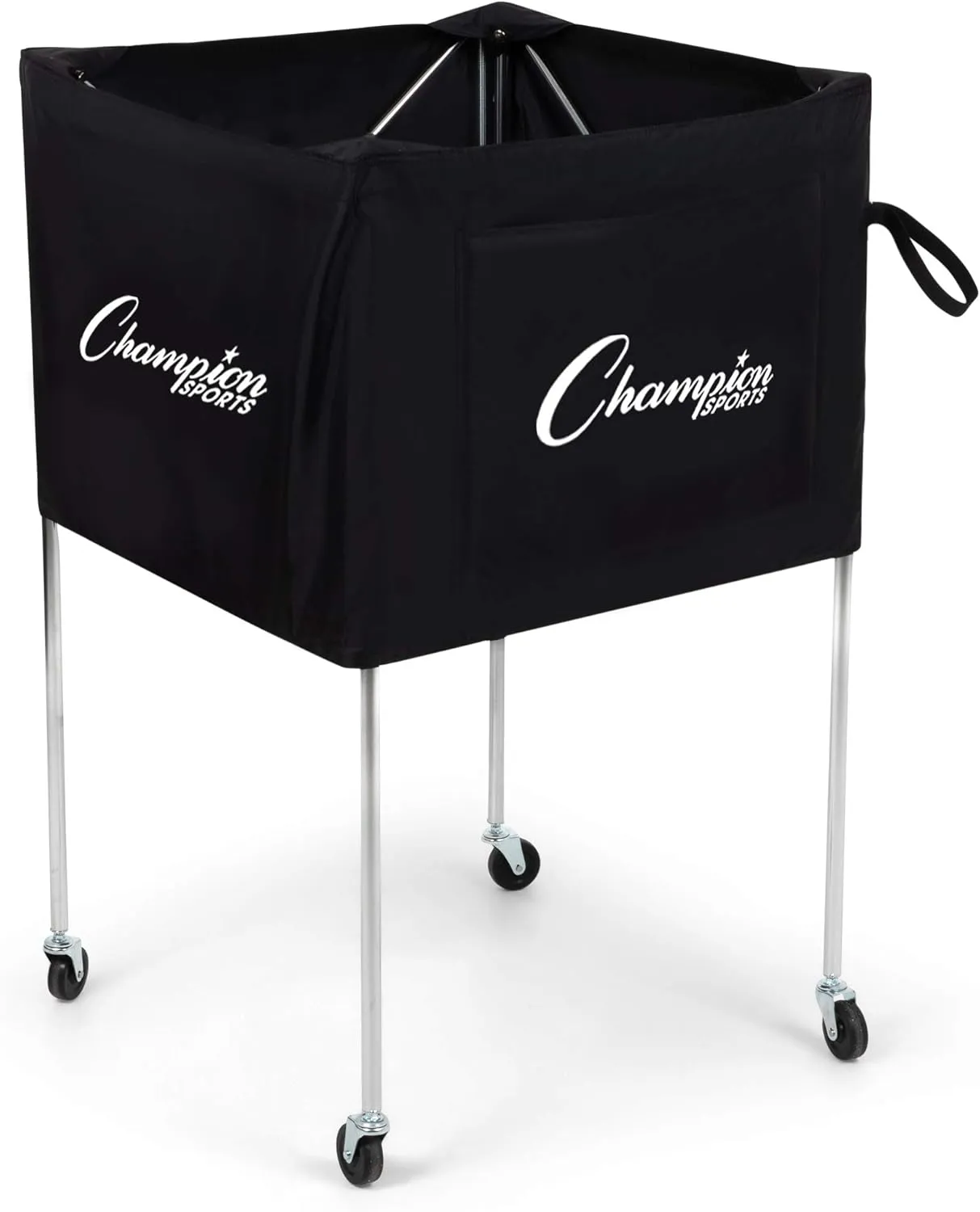 Champion Sports Folding Volleyball Cart with Wheels, Holds up to 30 Balls - Rolling, Portable Ball Carts with Reinforced Canvas, Non-Marring Swivel Casters - Premium Volleyball Storage Equipment , Black
