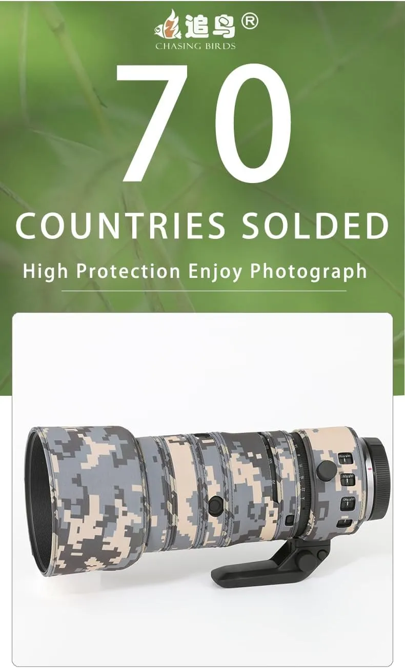 CHASING BIRDS Camouflage Waterproof Lens Coat for Canon RF 70-200mm F2.8 L is USM Z Rainproof Lens Protective Cover (Shadow Black, with RF 1.4X)