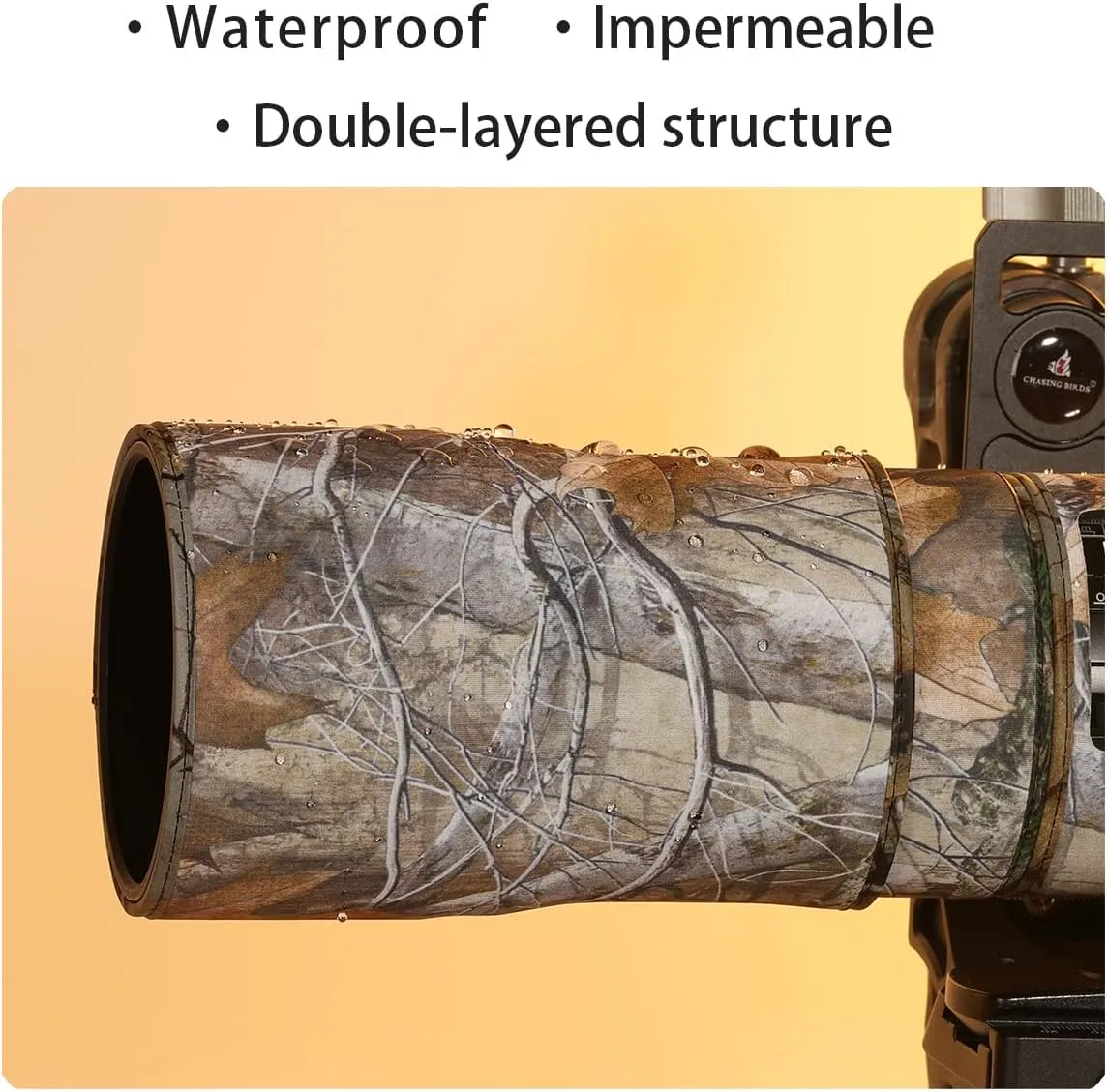 CHASING BIRDS Camouflage Waterproof Lens Coat for Canon RF 70-200mm F2.8 L is USM Z Rainproof Lens Protective Cover (Shadow Black, with RF 1.4X)
