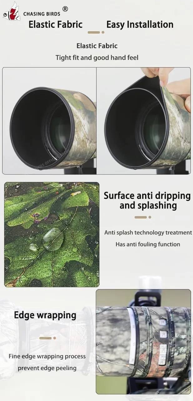 CHASING BIRDS Camouflage Waterproof Lens Coat for Canon RF 70-200mm F2.8 L is USM Z Rainproof Lens Protective Cover (Shadow Black, with RF 1.4X)
