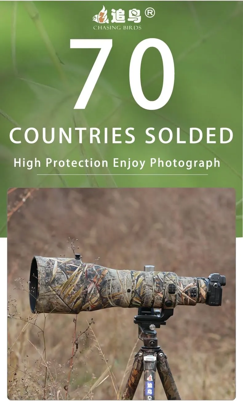 CHASING BIRDS Camouflage Waterproof Lens Coat for Nikon Z 400mm f/2.8 TC VR S Rainproof Lens Protective Cover (Shadow Black)