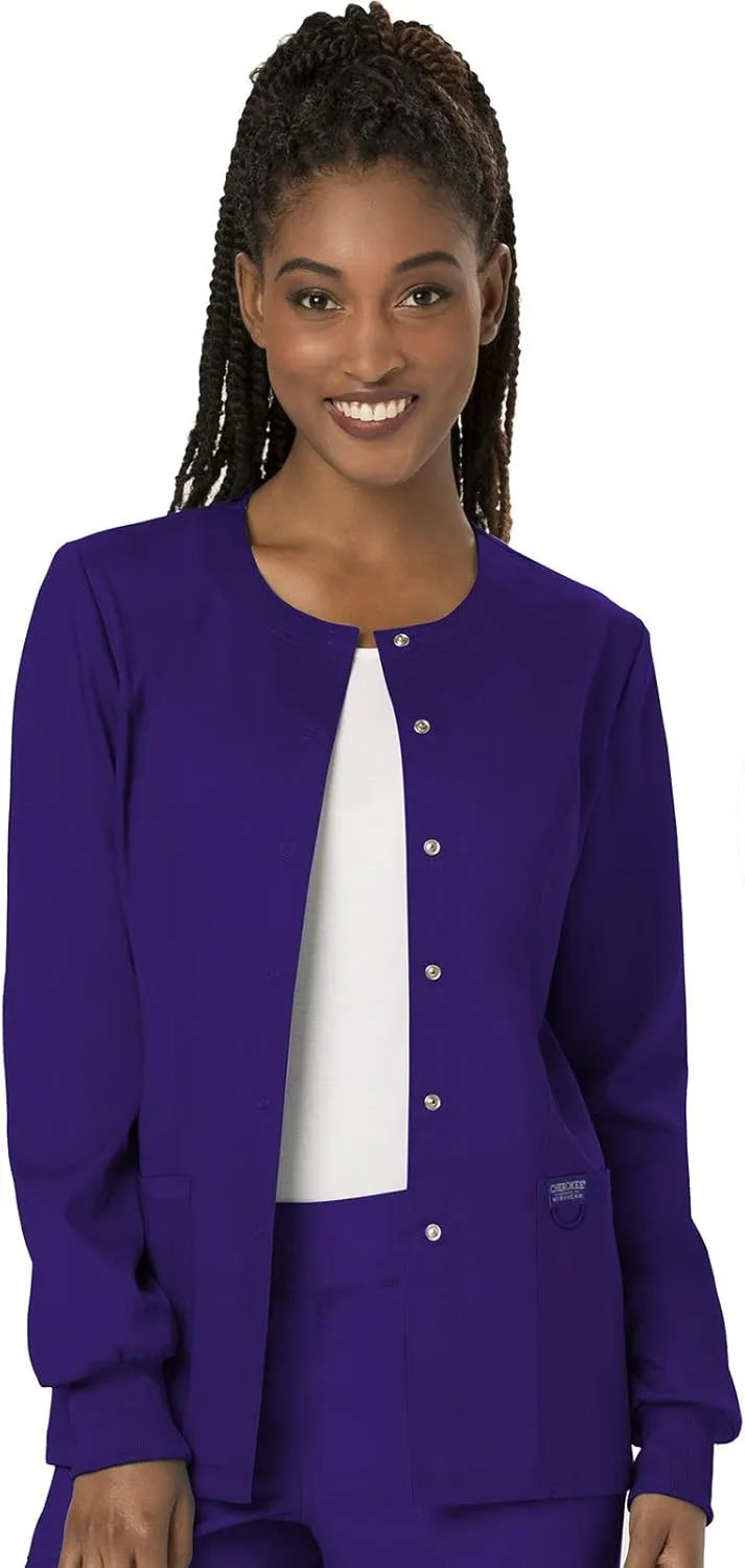 Cherokee Scrub Jackets For Woman, Snap Front with 3 Pockets & 2 way Stretch - WW310