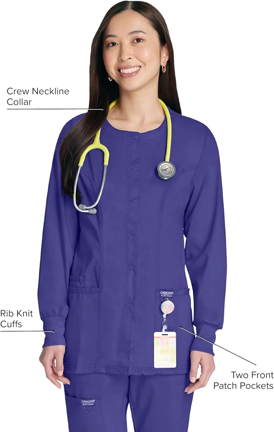 Cherokee Scrub Jackets For Woman, Snap Front with 3 Pockets & 2 way Stretch - WW310