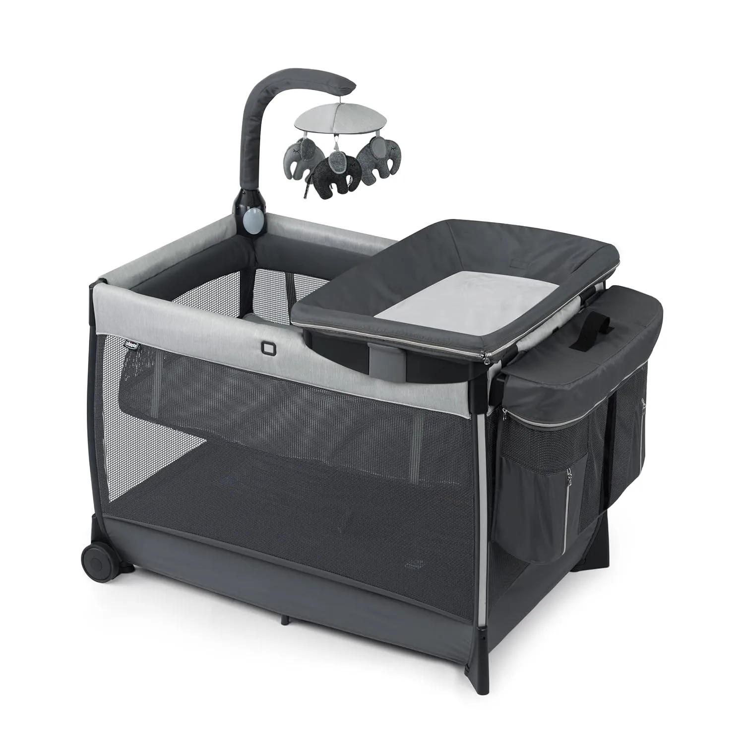 Chicco Lullaby® Zip All-in-One Portable Playard, Infant Bassinet and Changer, Electronic Toy Bar, Toddler Playard, Travel Friendly | Driftwood/Grey
