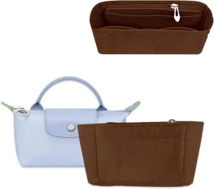 Chispee Purse Organizer Insert Felt Bag Organizer fit GG Marmont Matelasse Shoulder Bag Storage & Finishing Inner Handbags Insert Organizer for Longchamp Mini,Coffee