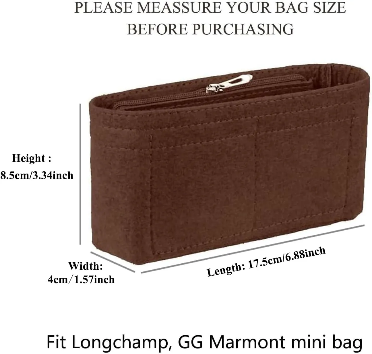Chispee Purse Organizer Insert Felt Bag Organizer fit GG Marmont Matelasse Shoulder Bag Storage & Finishing Inner Handbags Insert Organizer for Longchamp Mini,Coffee