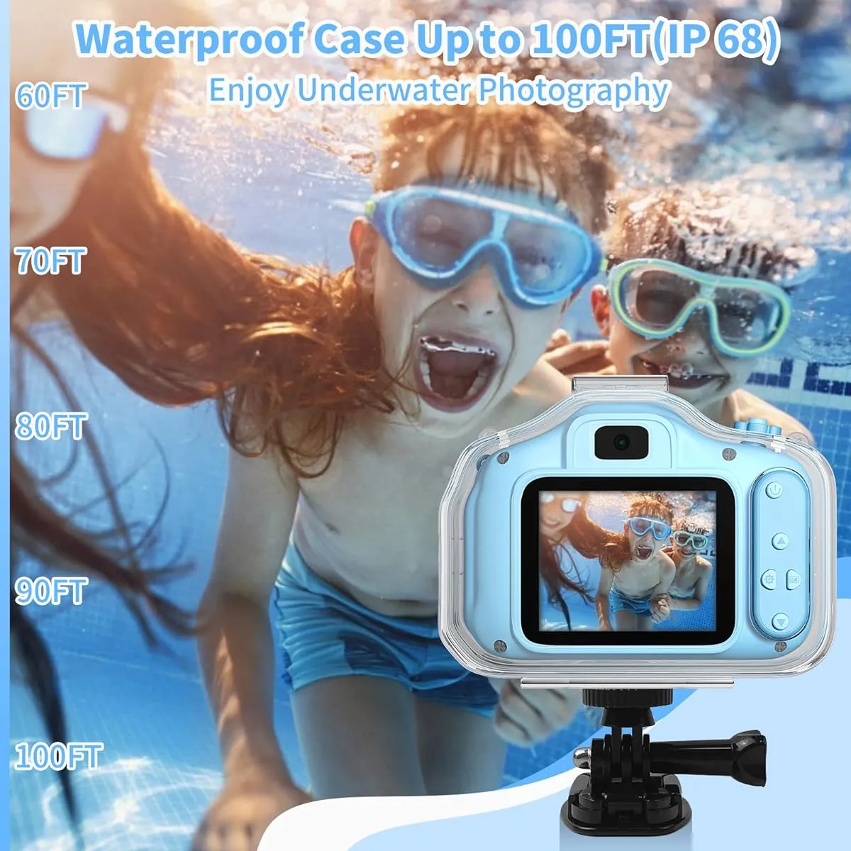 CL FUN Kids Waterproof Camera Gift for 5 6 7 8 9 10 Year Old Girls, Toddlers, Christmas and Birthday Gifts, Underwater Video Recorder with 32GB SD Card, Pink