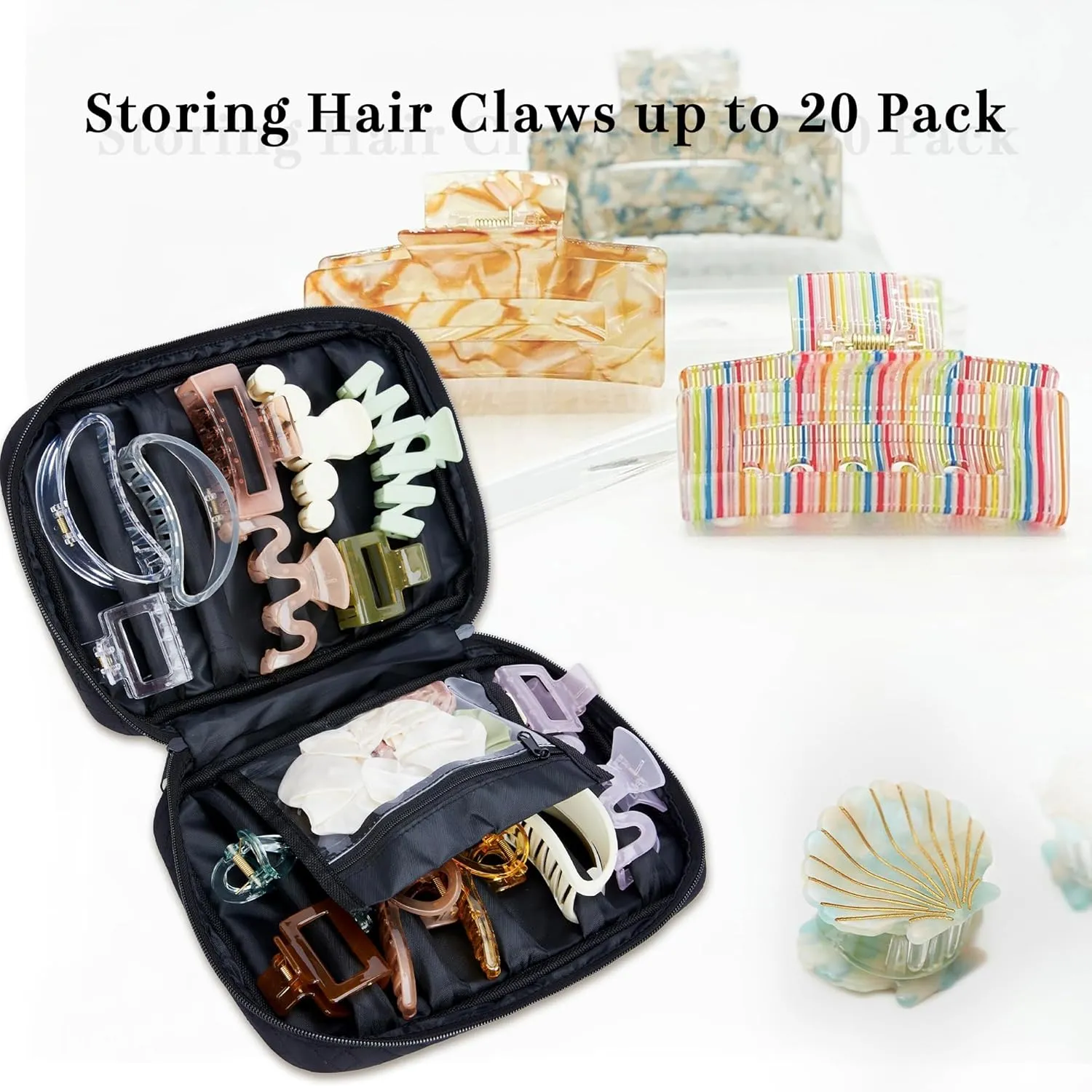 Claw Clips Organizer, Portable Claw Clip Storage Bag, Claw Clip Holder Organizer Holds More Than 20 Hair Claws for Lady Women Girls(Bag Only) (Black)