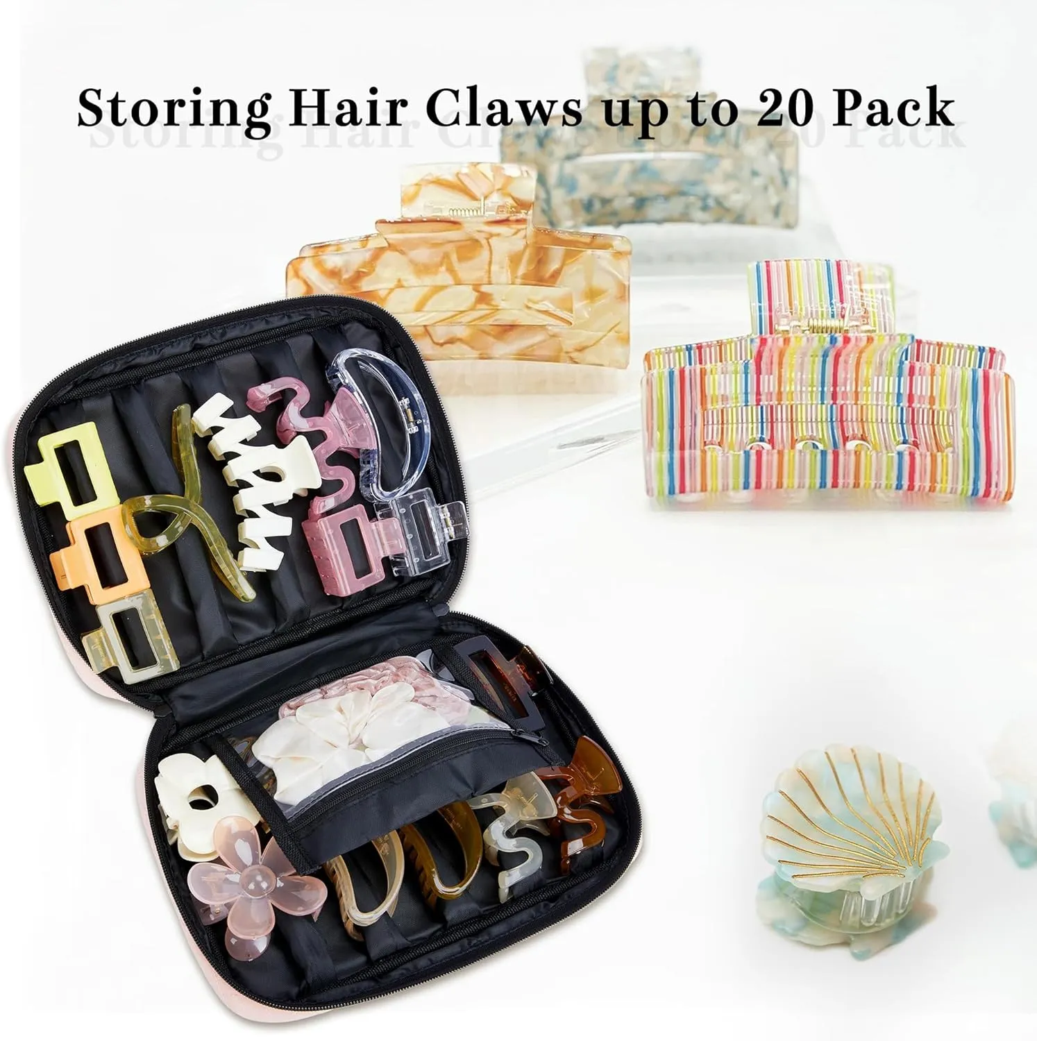 Claw Clips Organizer, Portable Claw Clip Storage Bag, Claw Clip Holder Organizer Holds More Than 20 Hair Claws for Lady Women Girls(Bag Only) (Pink)