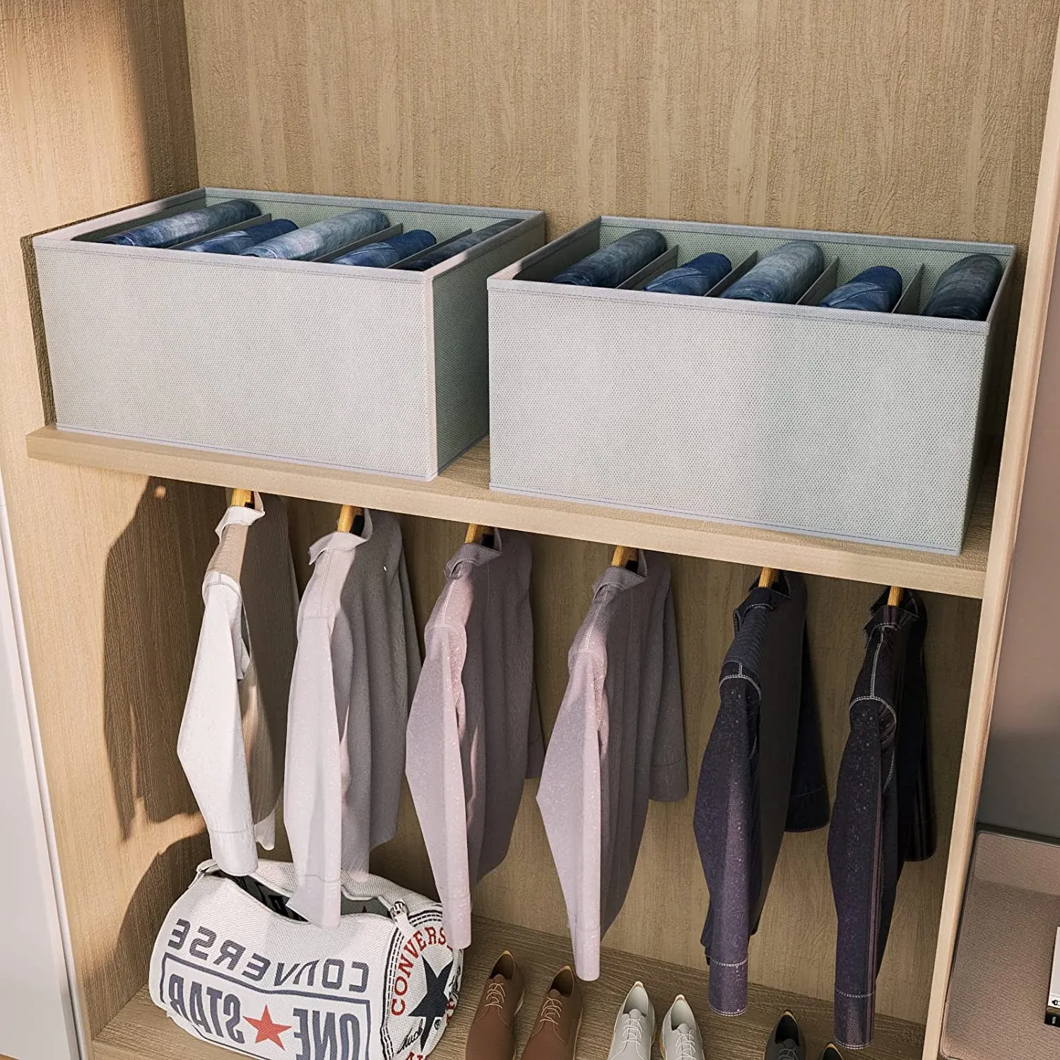 Clothes Drawer Organizer for Jeans, Wardrobe Clothes Organizer for Folded Pack of 3