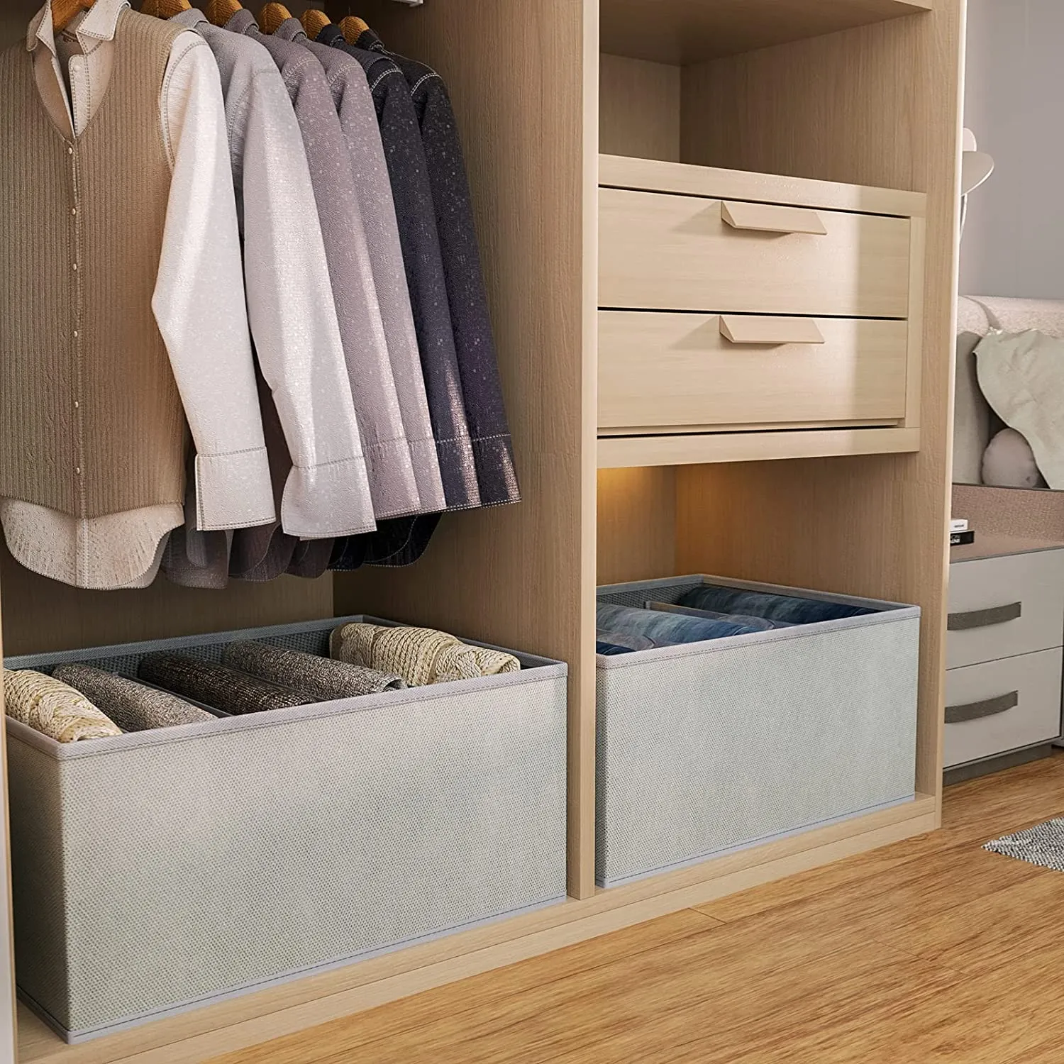 Clothes Drawer Organizer for Jeans, Wardrobe Clothes Organizer for Folded Pack of 3