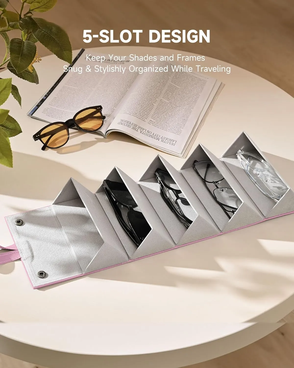CO-Z Travel Sunglasses Organizer, Foldable Travel Sunglass Case with 5 Slots for Multiple Pairs, Portable Eyeglasses Holder
