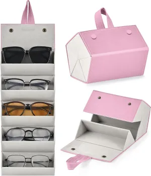 CO-Z Travel Sunglasses Organizer, Foldable Travel Sunglass Case with 5 Slots for Multiple Pairs, Portable Eyeglasses Holder