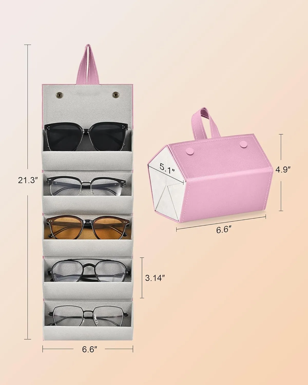 CO-Z Travel Sunglasses Organizer, Foldable Travel Sunglass Case with 5 Slots for Multiple Pairs, Portable Eyeglasses Holder
