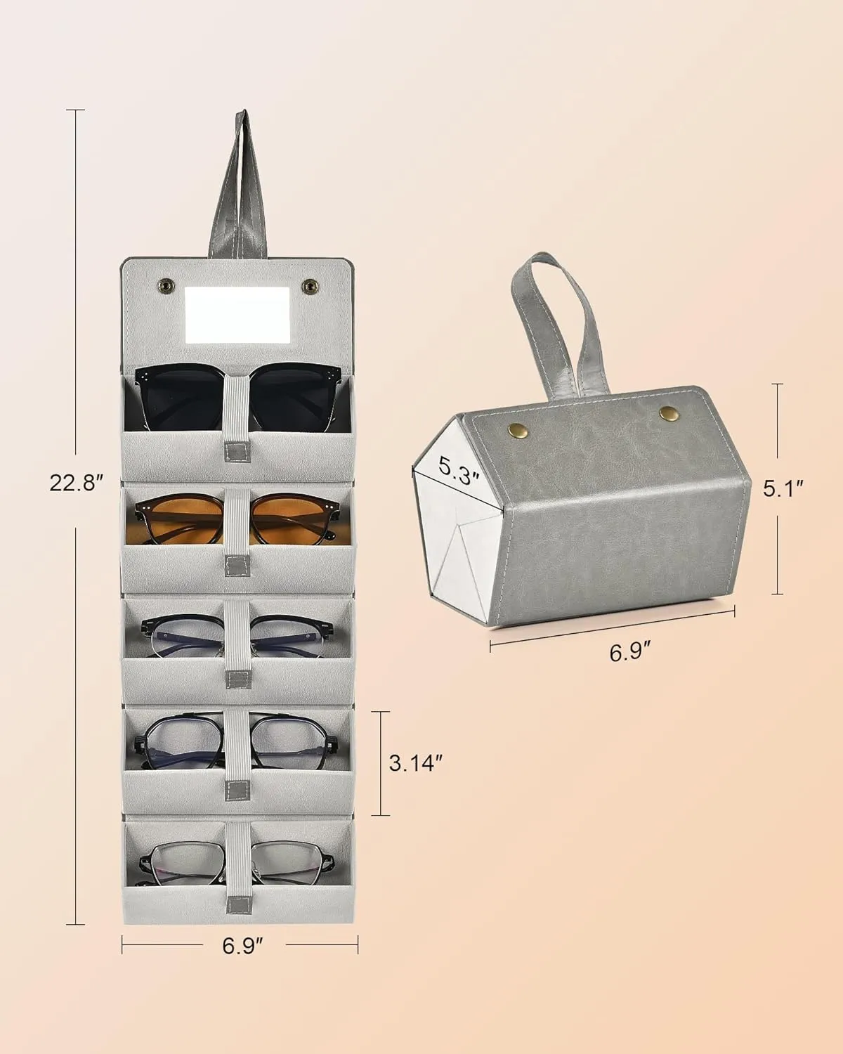 CO-Z Travel Sunglasses Organizer, Foldable Travel Sunglass Case with 5 Slots for Multiple Pairs, Portable Eyeglasses Holder