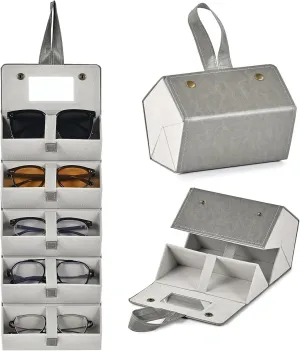 CO-Z Travel Sunglasses Organizer, Foldable Travel Sunglass Case with 5 Slots for Multiple Pairs, Portable Eyeglasses Holder