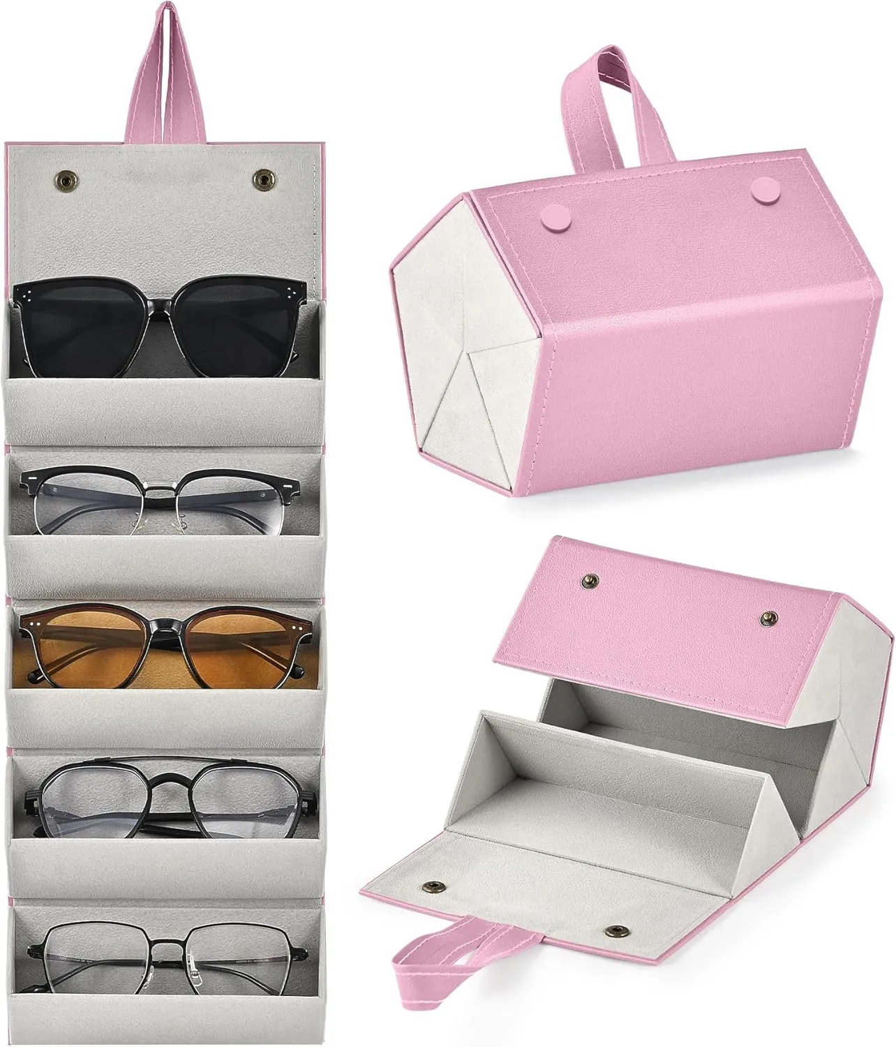 CO-Z Travel Sunglasses Organizer, Foldable Travel Sunglass Case with 5 Slots for Multiple Pairs, Portable Eyeglasses Holder