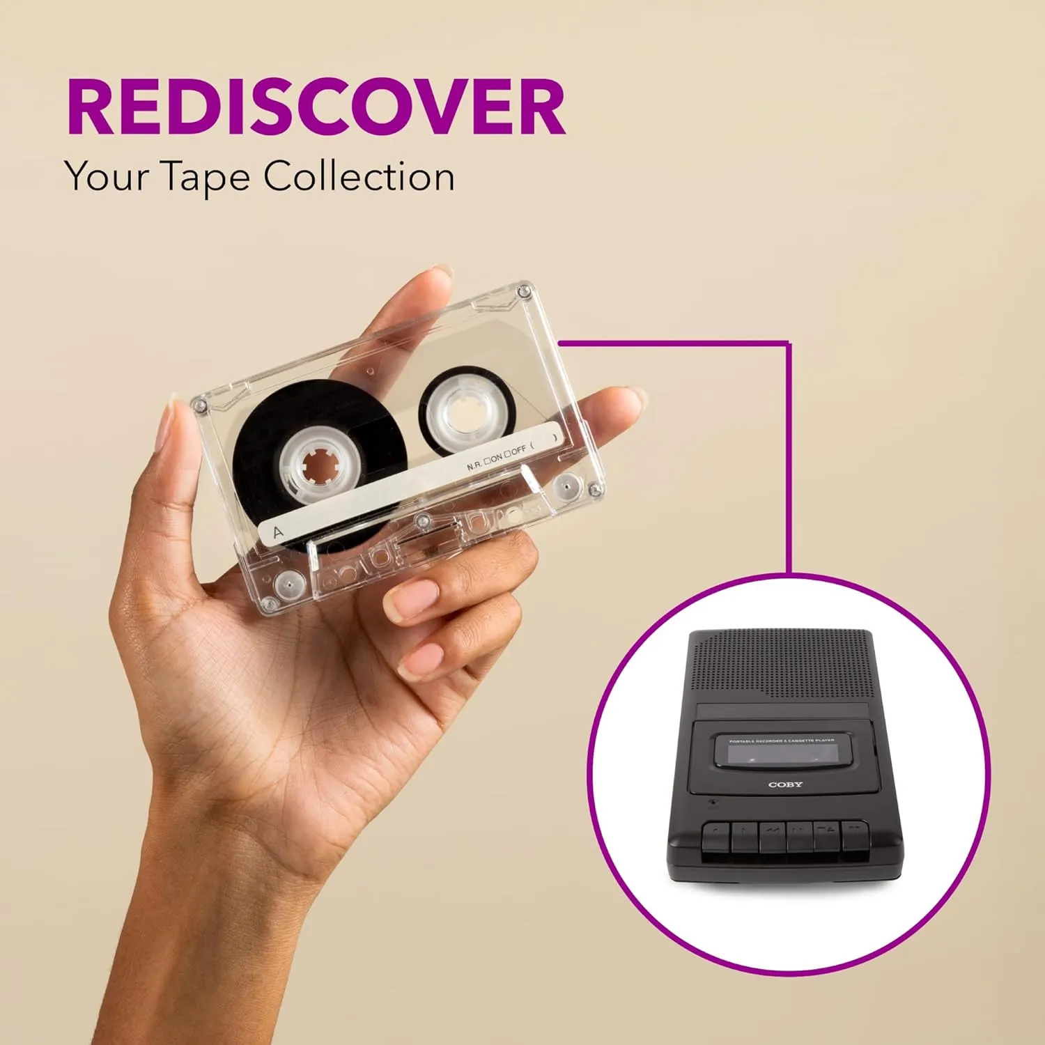 Coby Portable Cassette Player & Tape Cassette Recorder with Built-in Microphone & One-Touch Recording with Automatic Stop, External Boom Mic (CVR42BK)