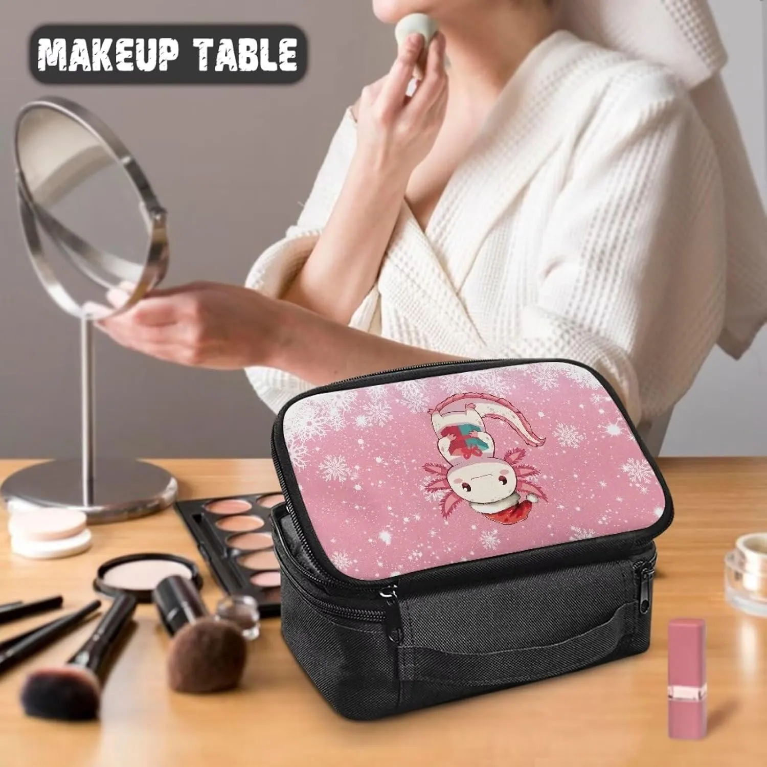 COEQINE Axolotl Makeup Bag Organizer Large Capacity Travel Toiletry Bag For Women Travel Portable Handing Organizer for Shampoo Conditiner Brushes Set Makup Accessories Chridtmas