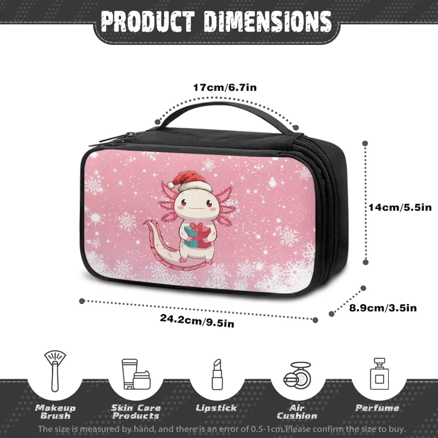 COEQINE Axolotl Makeup Bag Organizer Large Capacity Travel Toiletry Bag For Women Travel Portable Handing Organizer for Shampoo Conditiner Brushes Set Makup Accessories Chridtmas