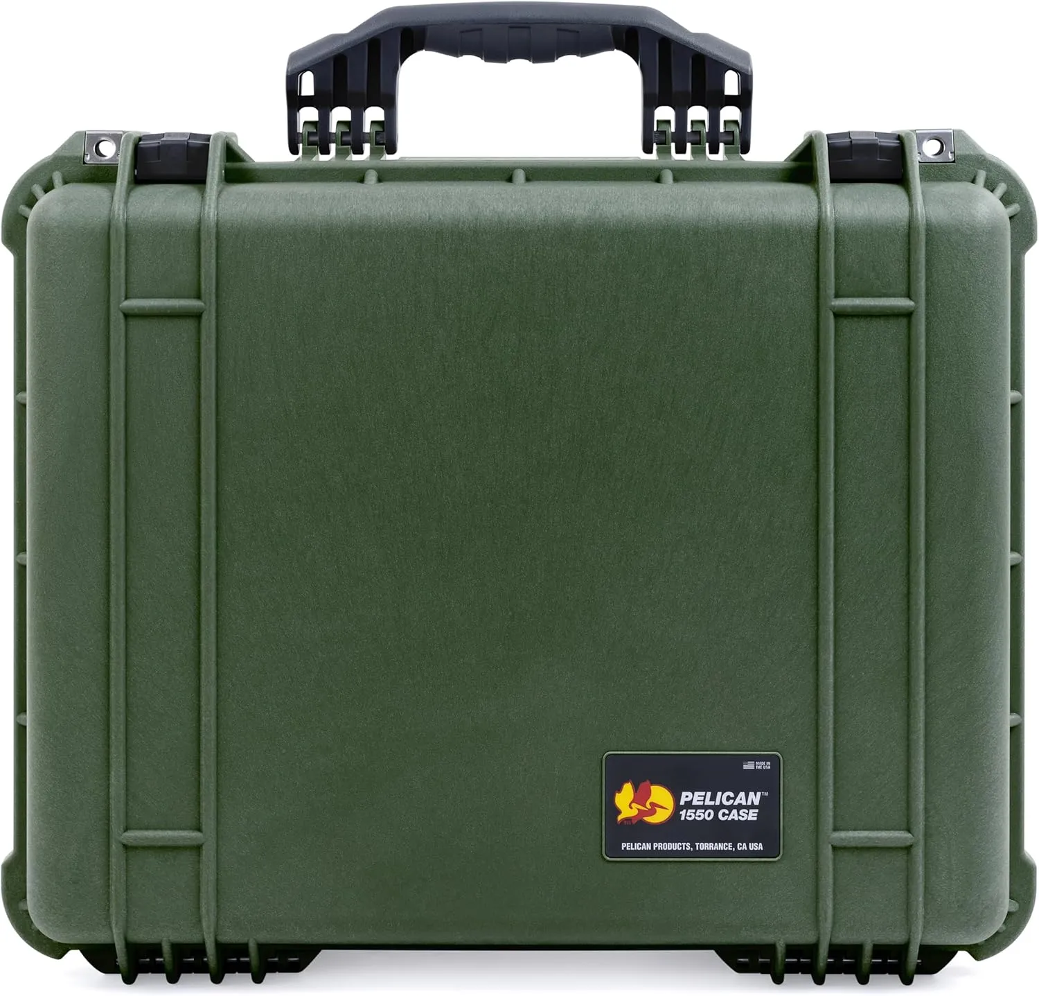 ColorCase Pelican 1550 Case OD Green - Medium Size Waterproof Case with Pick & Pluck Foam Set & Convoluted Lid Foam - Black Handles & Latches