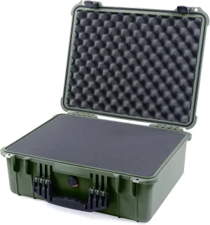 ColorCase Pelican 1550 Case OD Green - Medium Size Waterproof Case with Pick & Pluck Foam Set & Convoluted Lid Foam - Black Handles & Latches