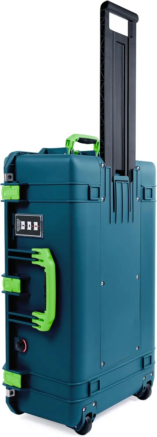 ColorCase Pelican 1595 Case Indigo - Large Sized Waterproof Case with Combo Pouch Lid Organizer- Lime Green Handles & Latches