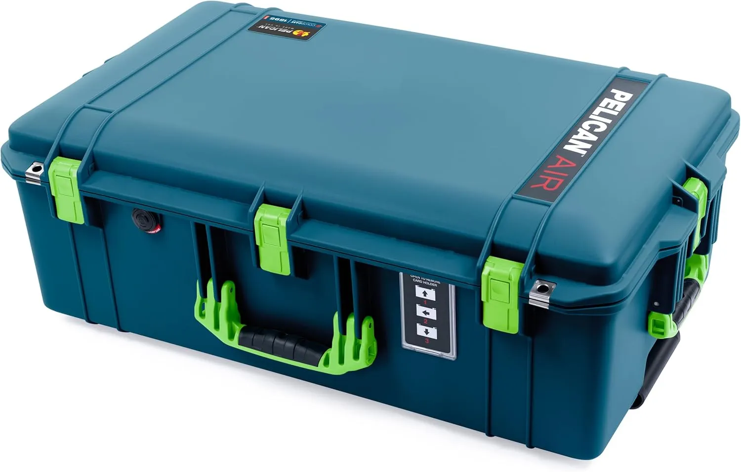 ColorCase Pelican 1595 Case Indigo - Large Sized Waterproof Case with Combo Pouch Lid Organizer- Lime Green Handles & Latches