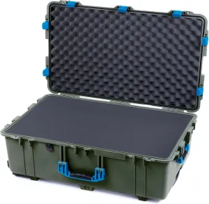 ColorCase Pelican 1650 Case OD Green - Large Sized Rolling Waterproof Case with Pick & Pluck Foam & Convoluted Lid Foam - Blue Handles & Latches