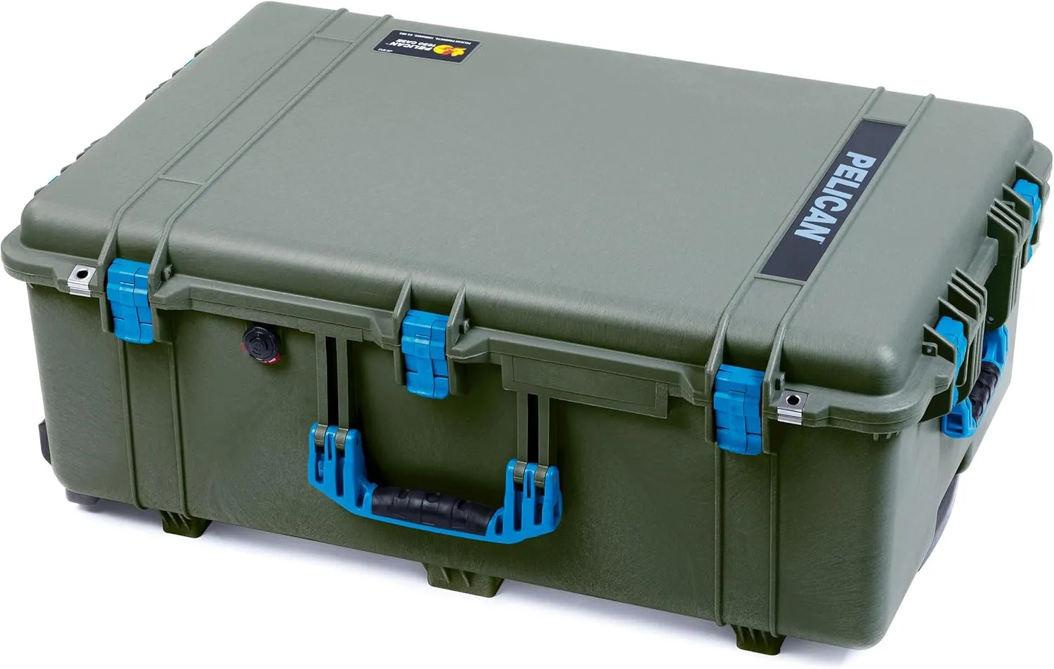 ColorCase Pelican 1650 Case OD Green - Large Sized Rolling Waterproof Case with Pick & Pluck Foam & Convoluted Lid Foam - Blue Handles & Latches