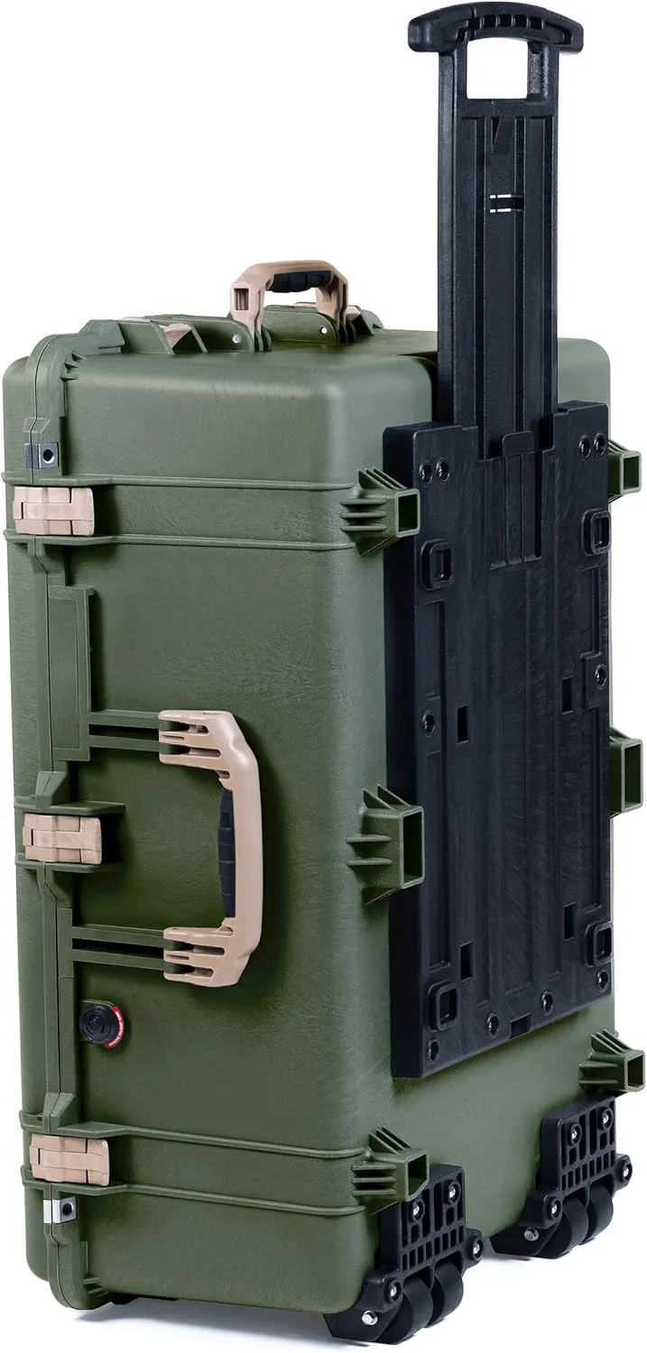 ColorCase Pelican 1650 Case OD Green - Large Sized Rolling Waterproof Case with Pick & Pluck Foam & Convoluted Lid Foam - Desert Tan Handles & Latches