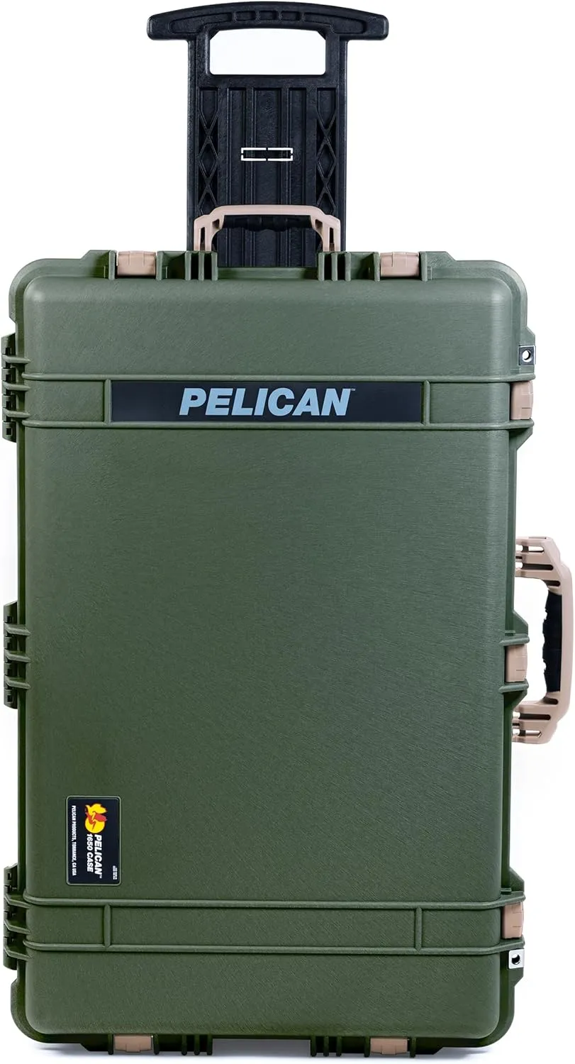 ColorCase Pelican 1650 Case OD Green - Large Sized Rolling Waterproof Case with Pick & Pluck Foam & Convoluted Lid Foam - Desert Tan Handles & Latches