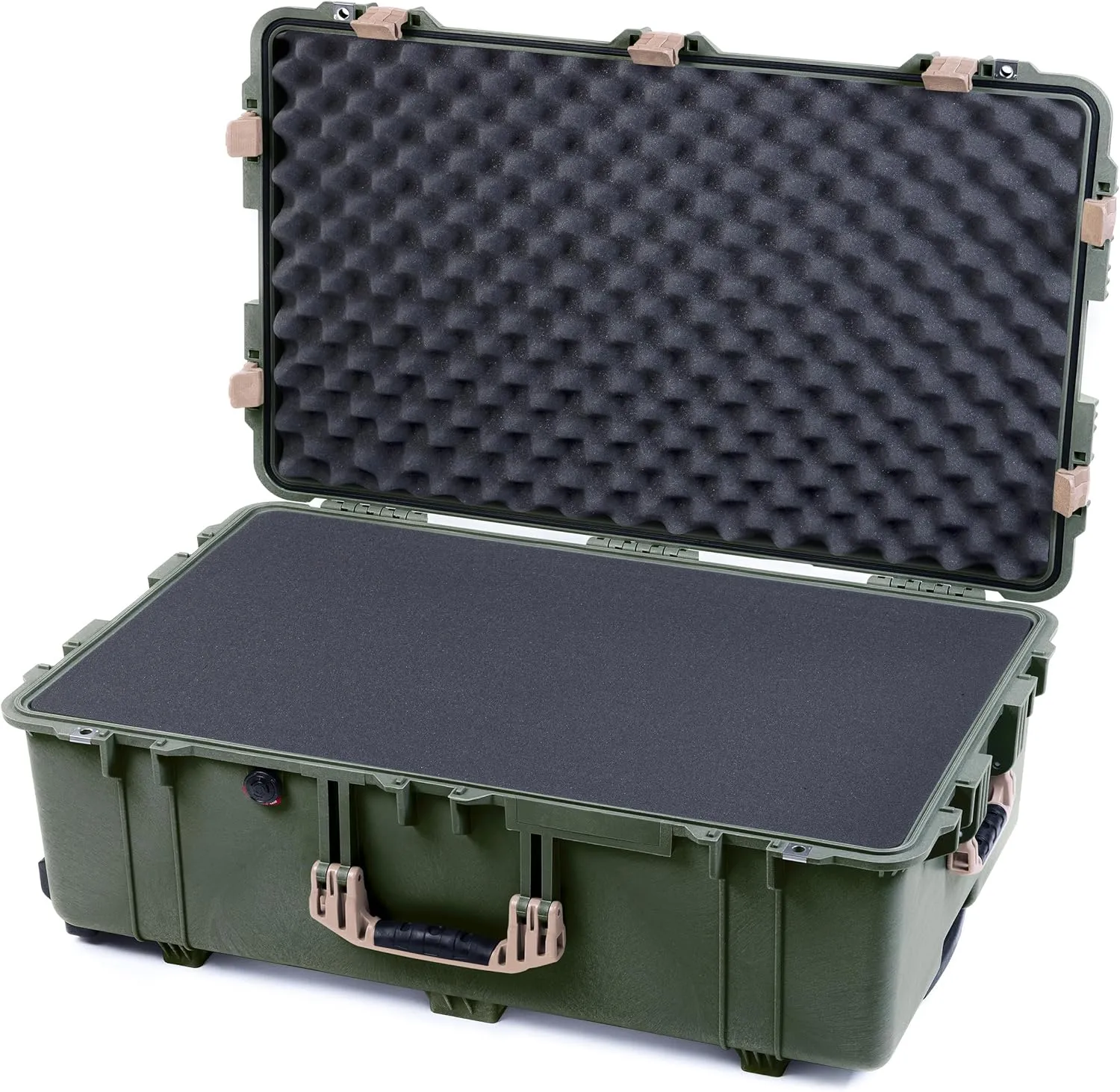 ColorCase Pelican 1650 Case OD Green - Large Sized Rolling Waterproof Case with Pick & Pluck Foam & Convoluted Lid Foam - Desert Tan Handles & Latches