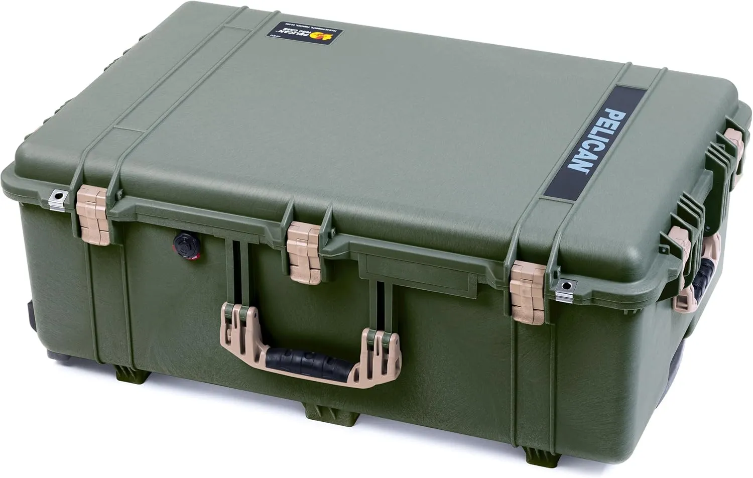 ColorCase Pelican 1650 Case OD Green - Large Sized Rolling Waterproof Case with Pick & Pluck Foam & Convoluted Lid Foam - Desert Tan Handles & Latches