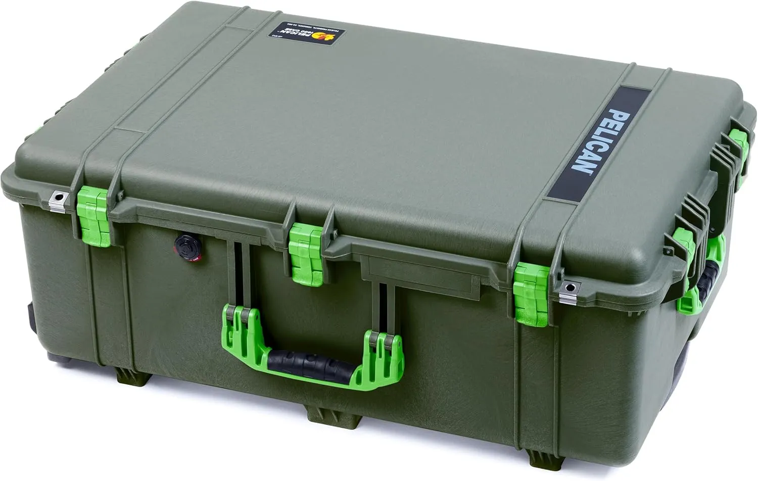 ColorCase Pelican 1650 Case OD Green - Large Sized Rolling Waterproof Case with Pick & Pluck Foam & Convoluted Lid Foam - Lime Green Handles & Latches