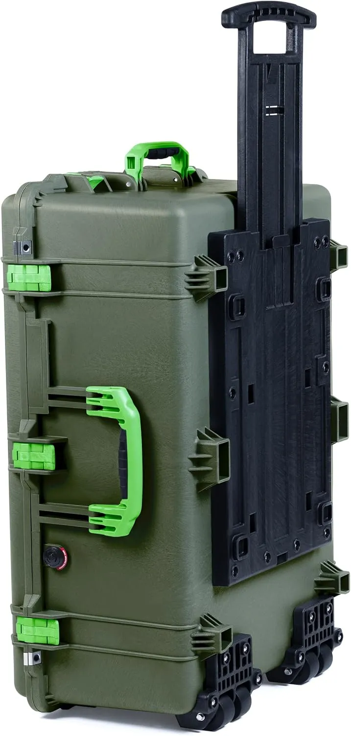 ColorCase Pelican 1650 Case OD Green - Large Sized Rolling Waterproof Case with Pick & Pluck Foam & Convoluted Lid Foam - Lime Green Handles & Latches
