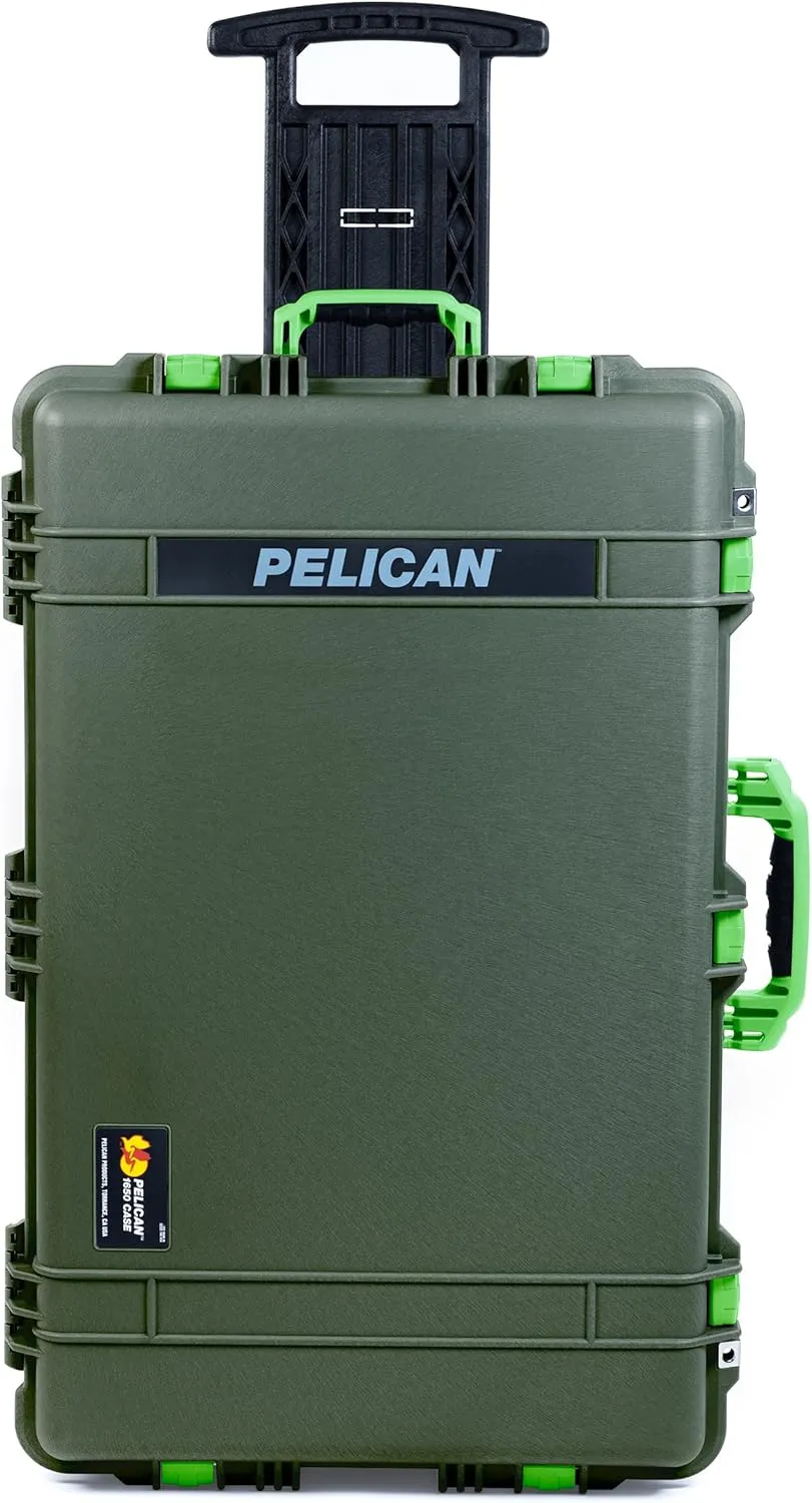 ColorCase Pelican 1650 Case OD Green - Large Sized Rolling Waterproof Case with Pick & Pluck Foam & Convoluted Lid Foam - Lime Green Handles & Latches