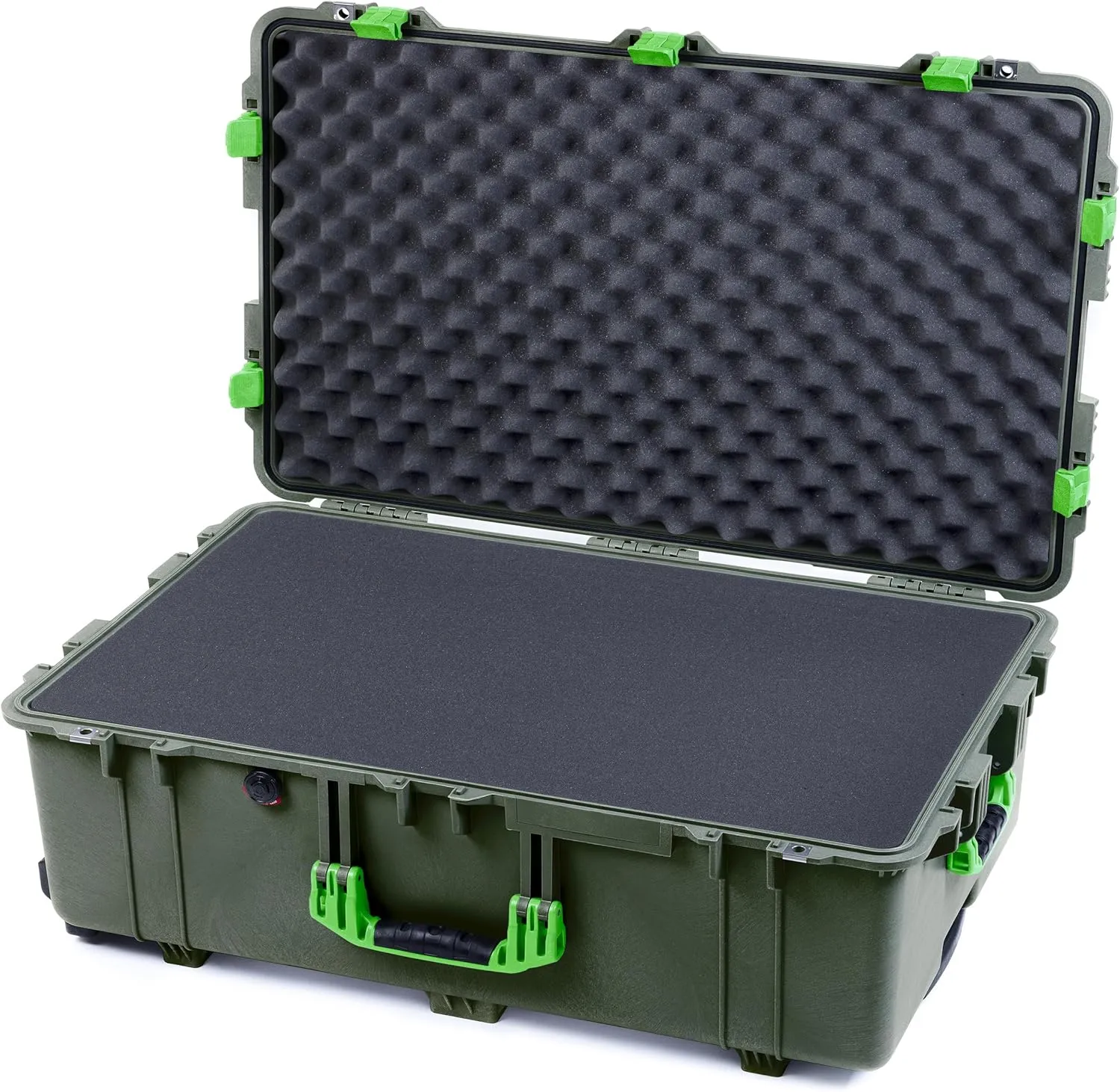 ColorCase Pelican 1650 Case OD Green - Large Sized Rolling Waterproof Case with Pick & Pluck Foam & Convoluted Lid Foam - Lime Green Handles & Latches