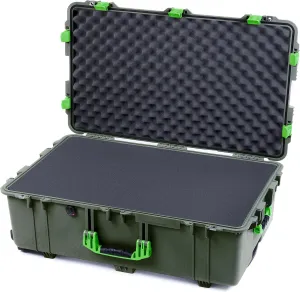 ColorCase Pelican 1650 Case OD Green - Large Sized Rolling Waterproof Case with Pick & Pluck Foam & Convoluted Lid Foam - Lime Green Handles & Latches
