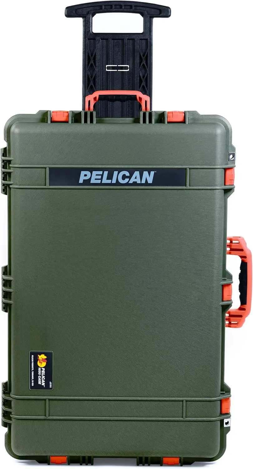 ColorCase Pelican 1650 Case OD Green - Large Sized Rolling Waterproof Case with Pick & Pluck Foam & Convoluted Lid Foam - Orange Handles & Latches