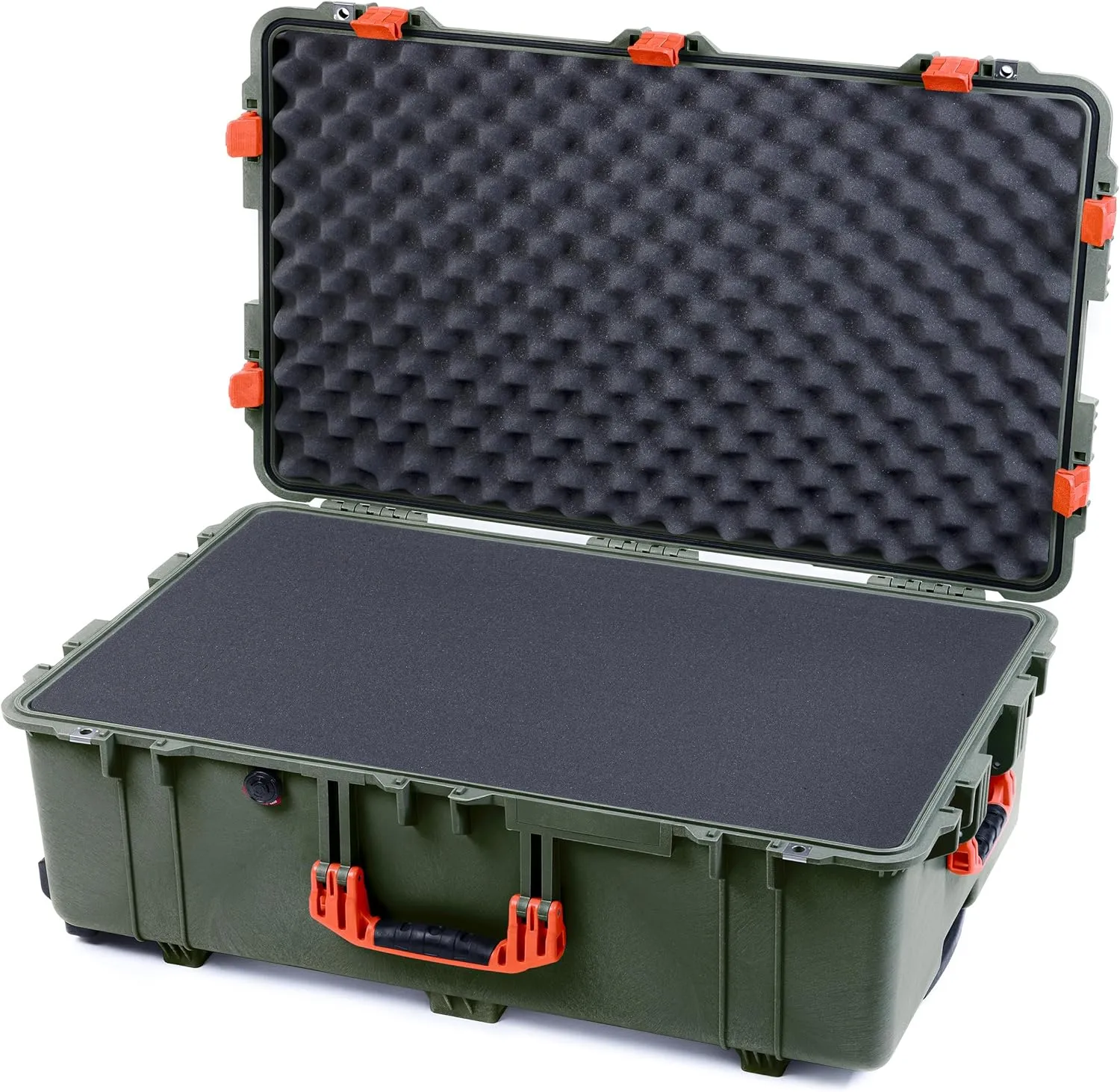 ColorCase Pelican 1650 Case OD Green - Large Sized Rolling Waterproof Case with Pick & Pluck Foam & Convoluted Lid Foam - Orange Handles & Latches